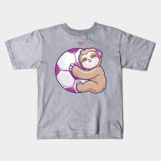 Girls Soccer Purple Football Cute Sloth Kids T-Shirt